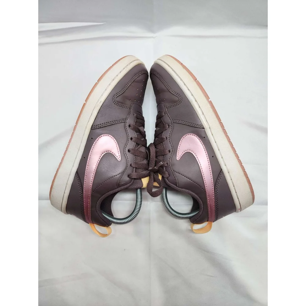 Nike Court Vision Low SE Leather Sneakers Brown Pink Swoosh Youth Size 5.5Y Used